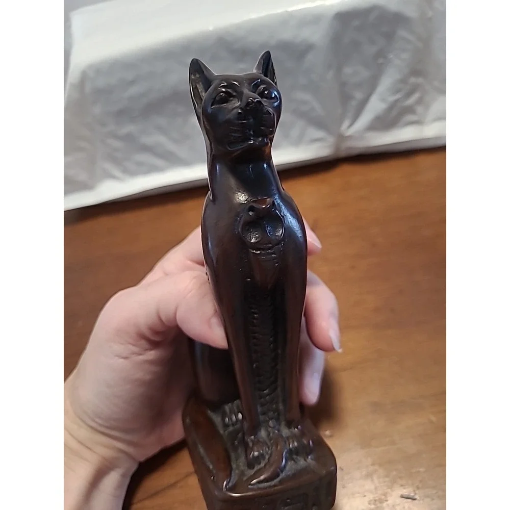 Vintage Carved Brown Bastet Egyptian Cat Figurine 6
